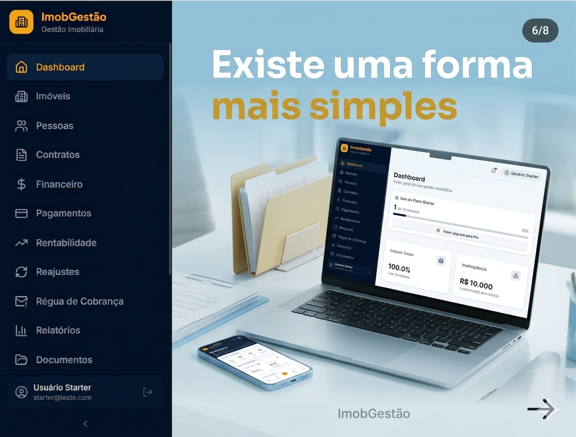 GestãoImob acessível em notebook e celular com dashboard sincronizado
